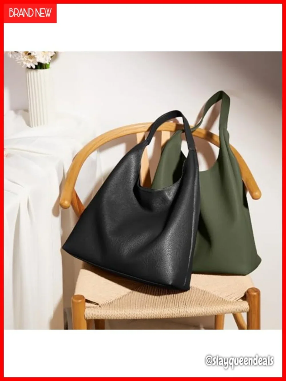 Slouchy Vegan Leather Hobo Bag Tote Shoulder Handbag 34cm